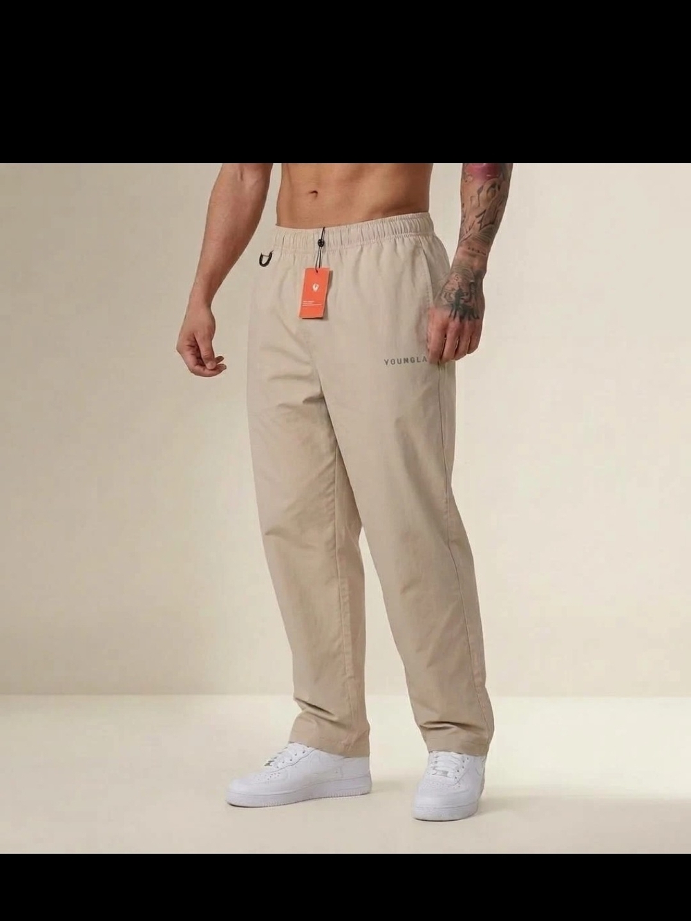 YoungLA Men’s Khaki Straight-Leg Drawstring Chinos